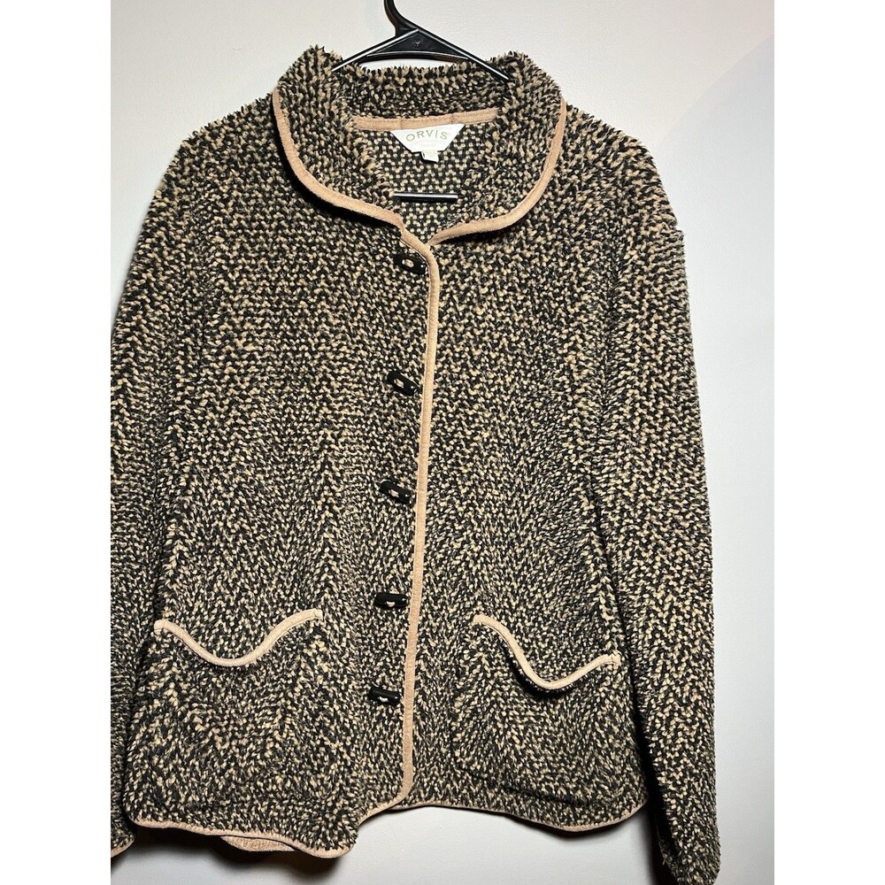 Orvis Brown Fleece Toggle Button Front Jacket Size‎ XL